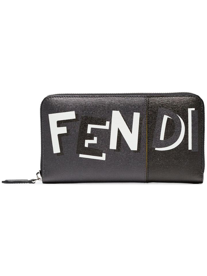 Fendi Two Tone Zip Around Wallet - Black