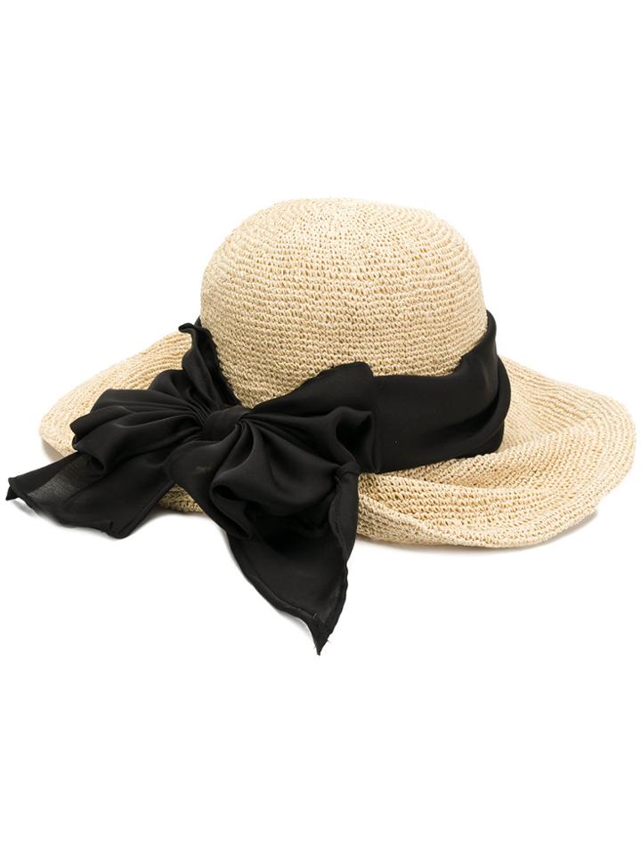 Ca4la Oversized Bow Woven Hat - Brown