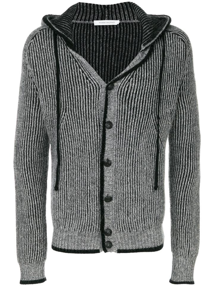 Pierre Balmain Button Front Hooded Cardigan - Grey