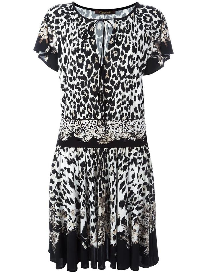 Leopard Print Flared Dress, Women's, Size: 46, Black, Polyester/viscose, Roberto Cavalli