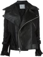 Sacai Biker-style Bomber Jacket, Women's, Size: 1, Black, Calf Leather/polyester/cupro