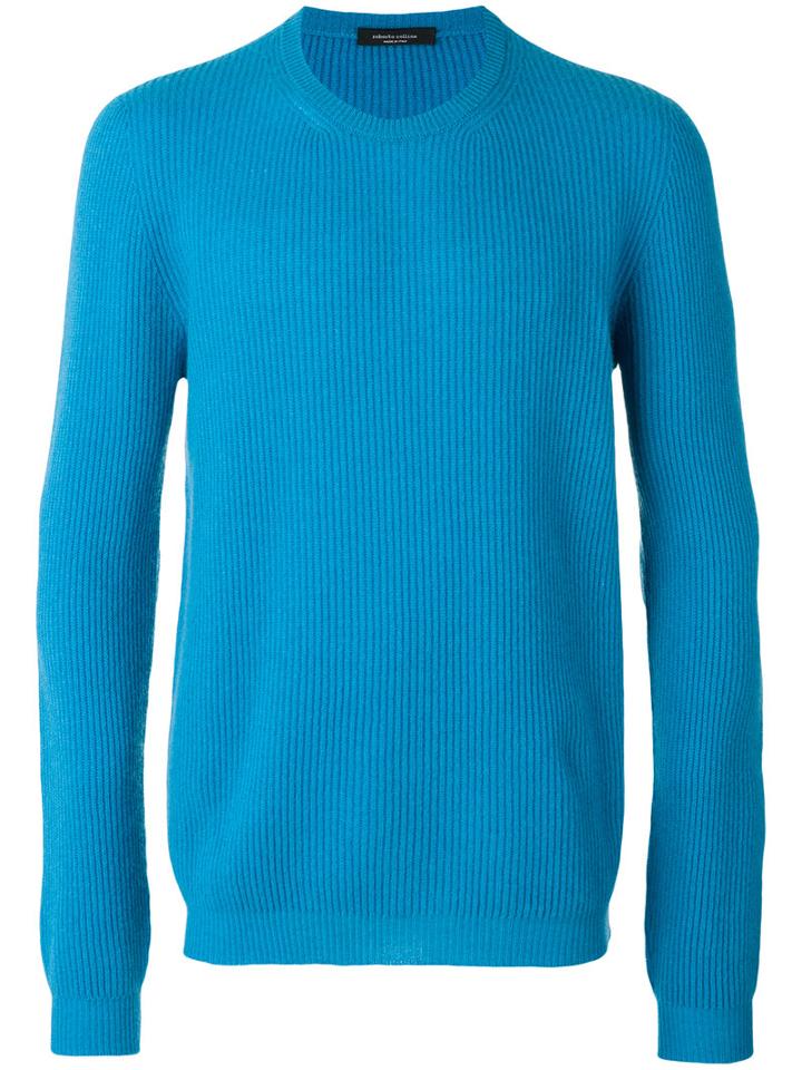 Roberto Collina Ribbed-knit Sweater, Men's, Size: 50, Blue, Cashmere