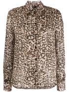 Pinko Leopard Print Plissé Shirt - Brown