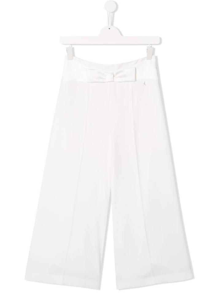 Elisabetta Franchi La Mia Bambina Bow Wide Leg Trousers - White