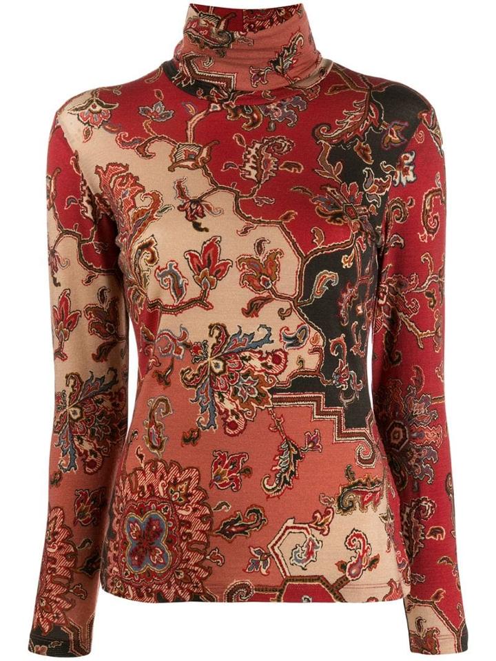Etro Brocade-print Turtleneck T-shirt - Red