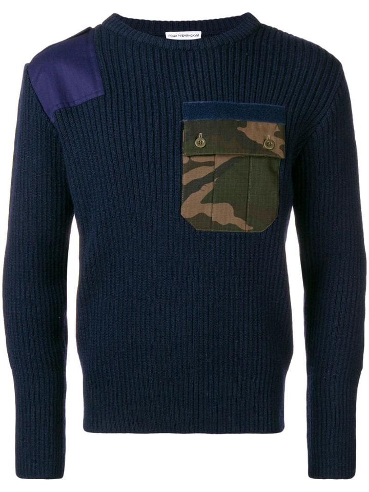 Gosha Rubchinskiy Camo Pocket Ribbed Sweater - Blue