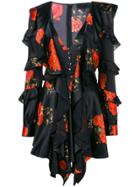 Philipp Plein Ruffled Floral Print Dress - Black