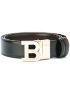 Bally Logo Plaque Belt, Men's, Black, Calf Leather