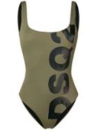 Dsquared2 High Leg Scoop Back Logo Swimsuit - Green