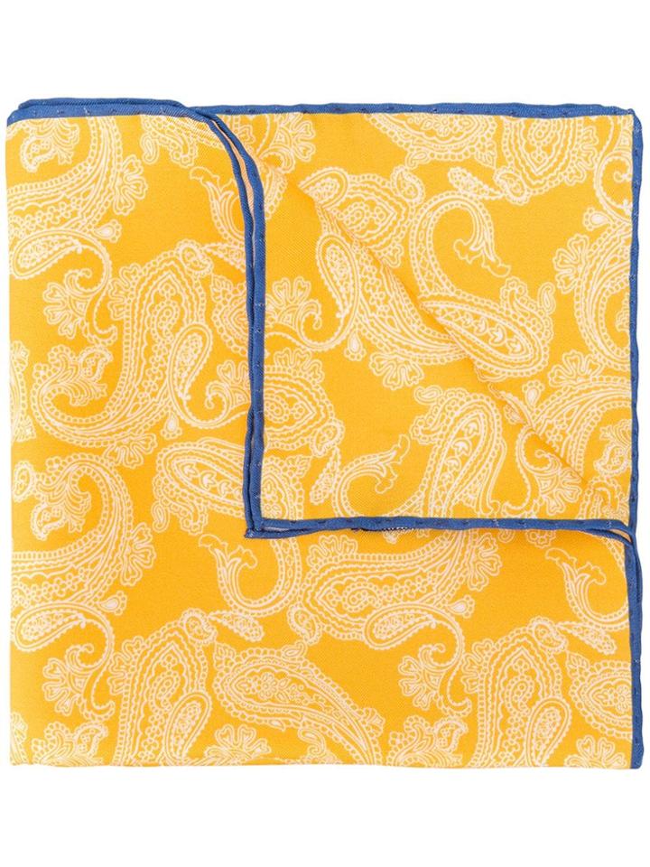 Kiton Paisley Print Pocket Square - Yellow