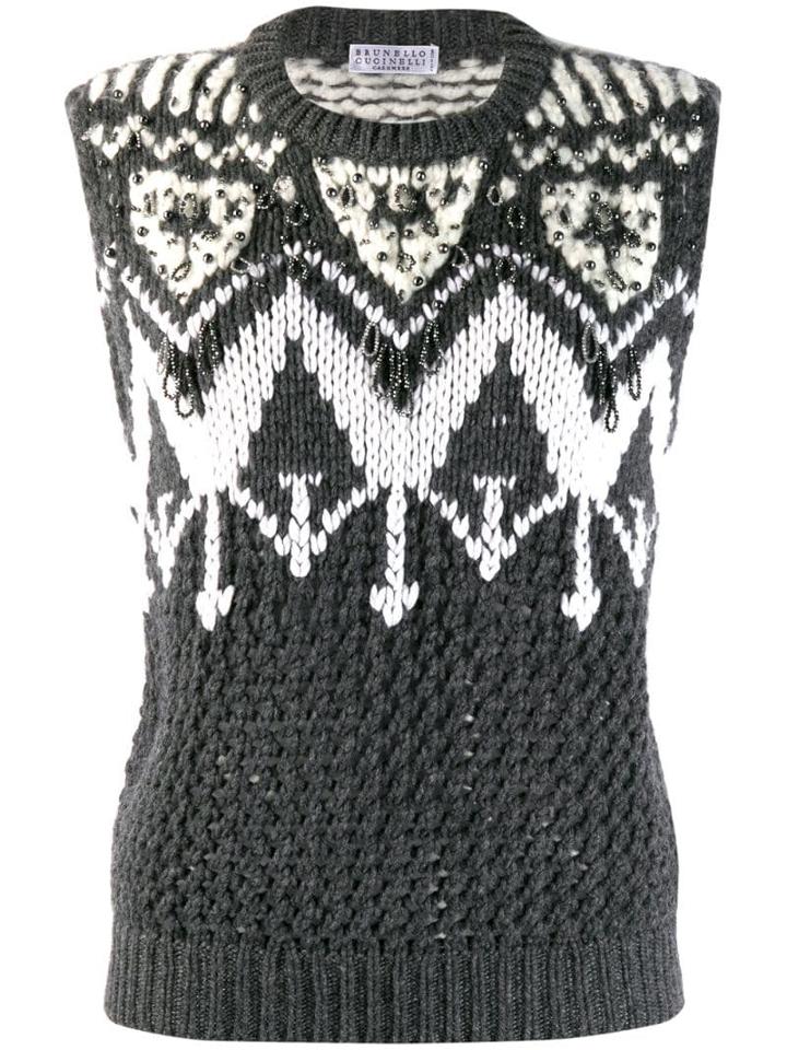 Brunello Cucinelli Embellished Sweater Vest - Grey