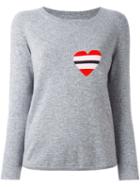 Chinti And Parker Striped Heart Logo Sweater, Women's, Size: Large, Grey, Cashmere
