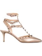 Valentino Rockstud Pumps, Women's, Size: 35, Nude/neutrals, Leather/metal