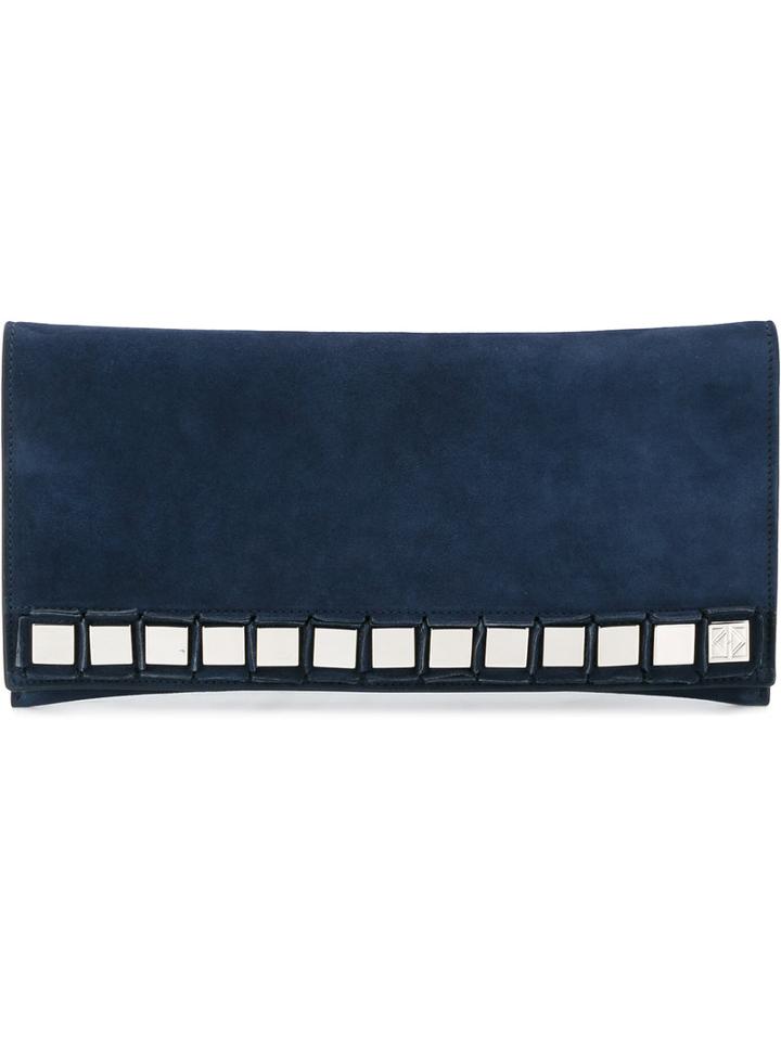 Tomasini Mirror Embellished Clutch, Blue, Suede