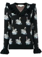 Stella Mccartney Swan Print Knitted Top, Women's, Size: 40, Black, Virgin Wool