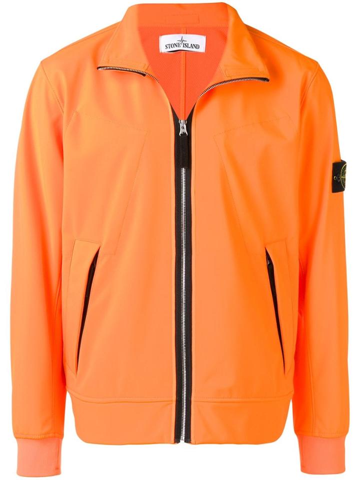 Stone Island Logo Patch Zipped Jacket - Orange
