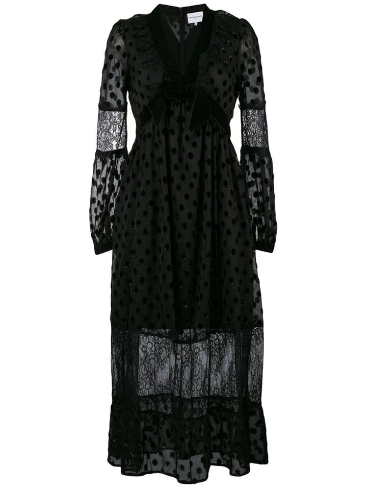 Perseverance London Polka Dot And Lace Long Dress - Black