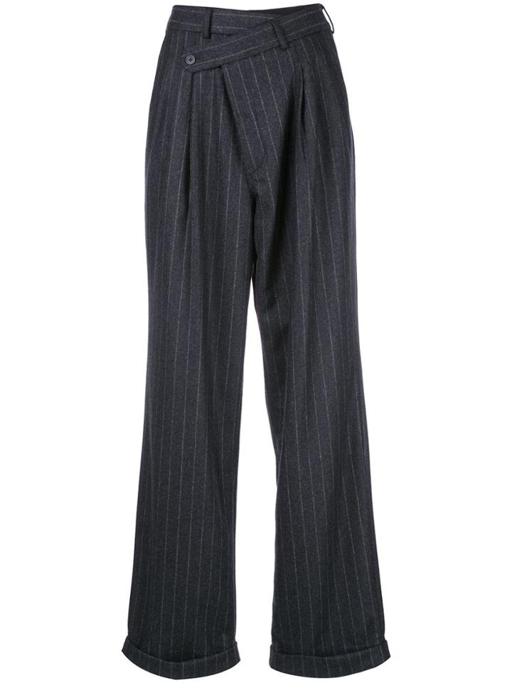 R13 Pinstripe Wide Leg Trousers - Black