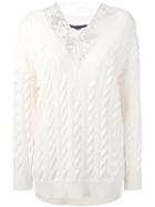 Alexander Wang - Lace Detail Jumper - Women - Cotton/nylon/viscose/wool - Xs, White, Cotton/nylon/viscose/wool