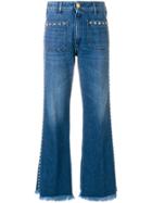 The Seafarer Frayed Studded High-rise Flared Jeans - Blue