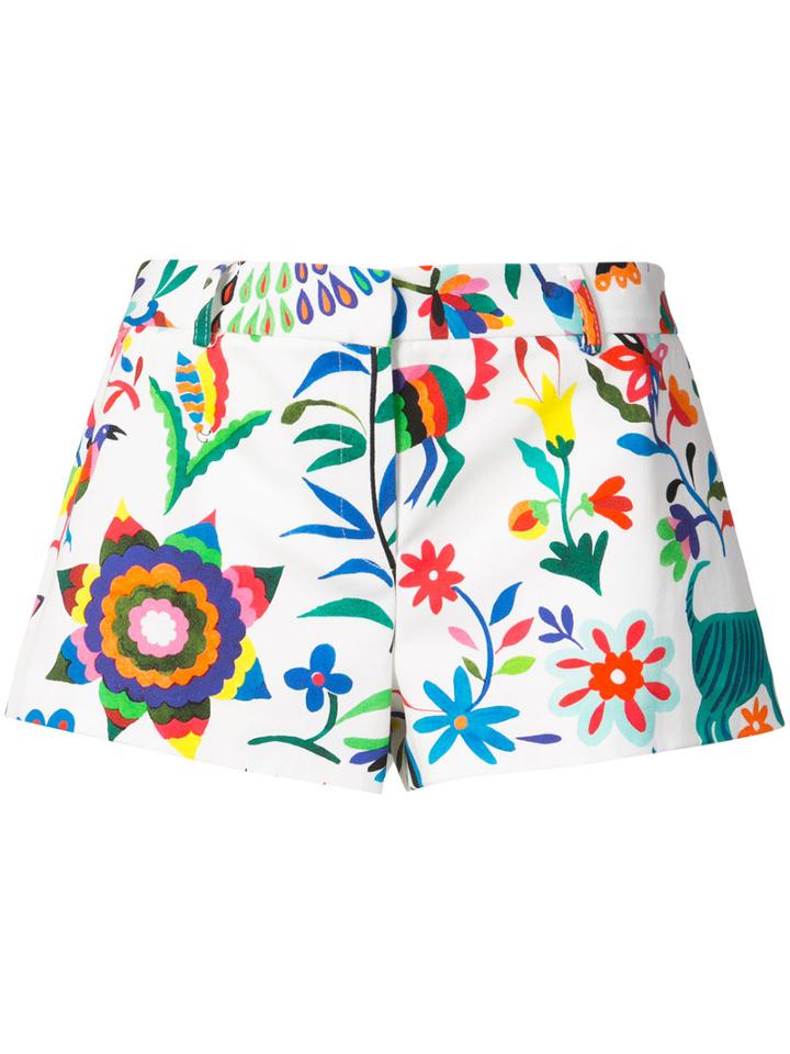 Milly - Floral Print Short Shorts - Women - Cotton/spandex/elastane - 8, White, Cotton/spandex/elastane