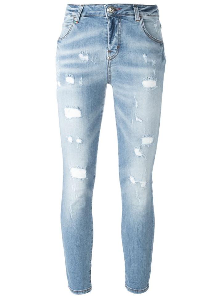 Philipp Plein 'supreme' Straight Leg Jeans, Women's, Size: 28, Blue, Cotton/spandex/elastane/polyester