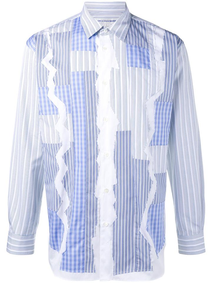 Comme Des Garçons Shirt Stripe Patchwork Shirt, Men's, Size: Xl, Blue, Cotton