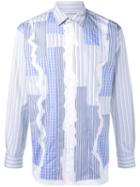 Comme Des Garçons Shirt Stripe Patchwork Shirt, Men's, Size: Xl, Blue, Cotton
