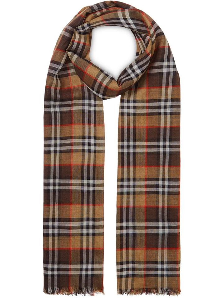 Burberry Vintage Check Lightweight Wool Silk Scarf - Brown