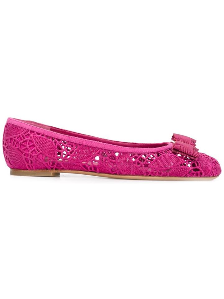 Salvatore Ferragamo Vara Lace Ballerina Shoes - Pink & Purple