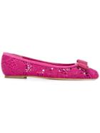Salvatore Ferragamo Vara Lace Ballerina Shoes - Pink & Purple