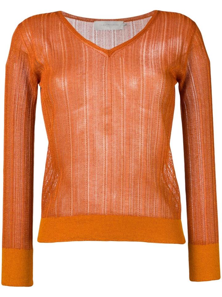 L'autre Chose Lightweight Crochet V-neck Sweater - Orange