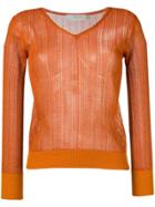 L'autre Chose Lightweight Crochet V-neck Sweater - Orange