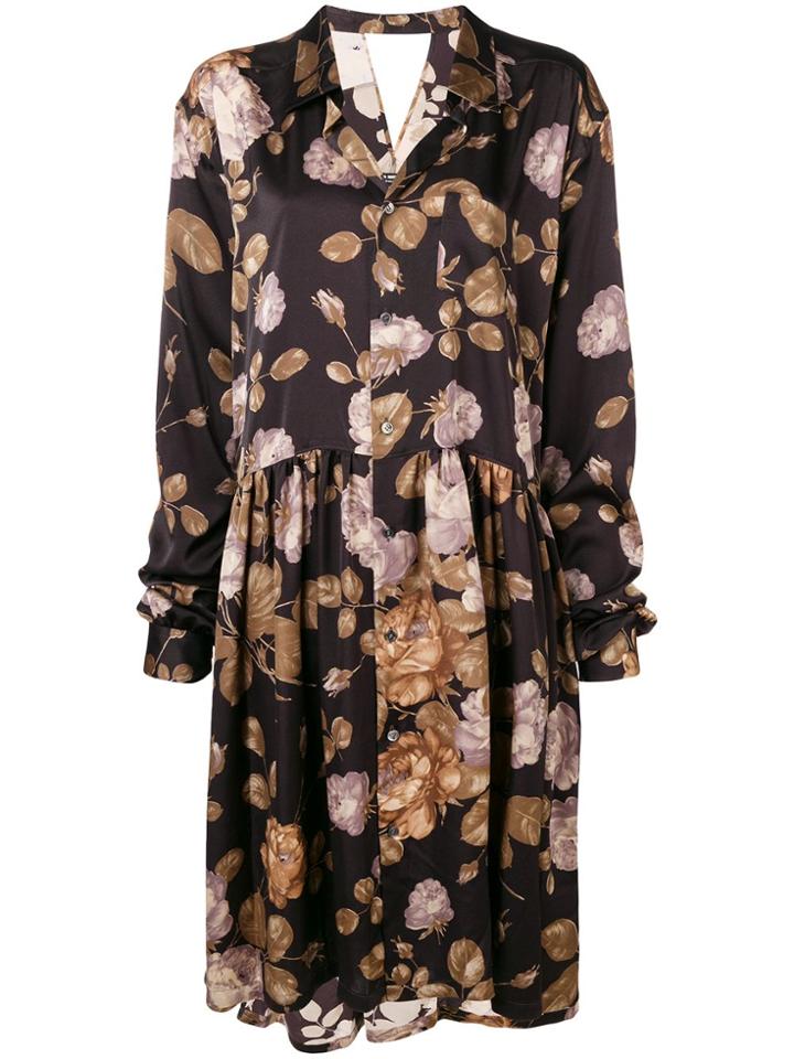 Junya Watanabe Floral Oversized Shirt Dress - Brown