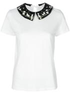 Valentino - Floral Collar T-shirt - Women - Silk/cotton/polyester - Xs, White, Silk/cotton/polyester