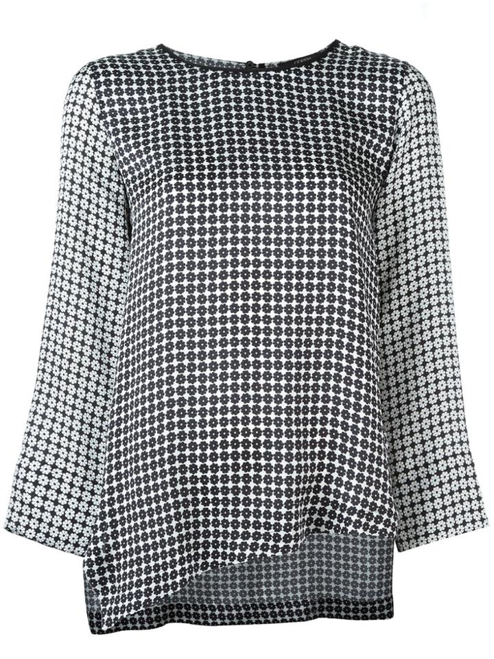 Odeeh Printed Asymmetric Blouse - Black