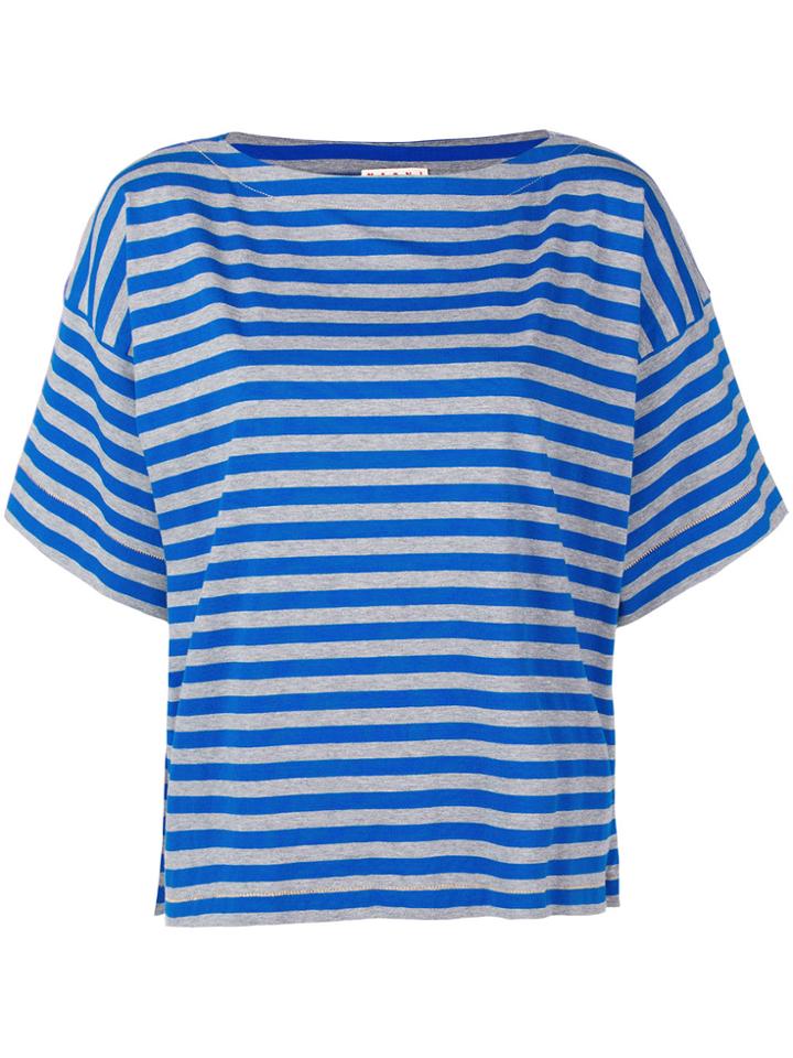 Marni Striped Slash Neck Tee - Blue