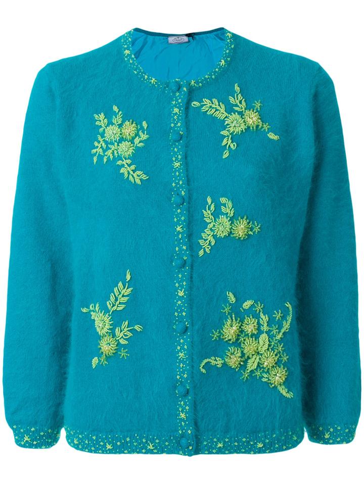 Prada Angora And Silk Floral Embroidered Cardigan - Blue