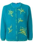 Prada Angora And Silk Floral Embroidered Cardigan - Blue