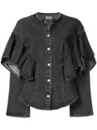 Sara Battaglia Ruffle Sleeve Denim Jacket - Grey