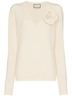 Gucci Flower Appliqué Cashmere Sweater - White