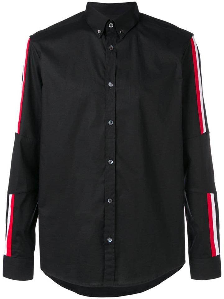 Les Hommes Urban Button Down Stripe Detail Shirt - Black