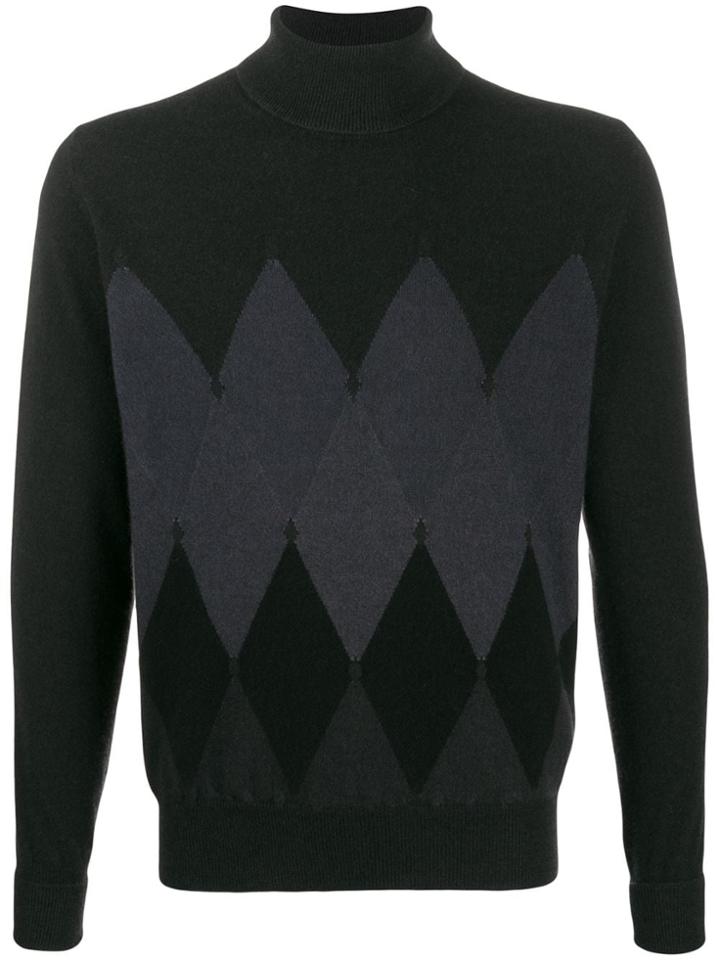 Ballantyne Argyle Knit Roll Neck Jumper - Black