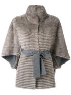Liska Belted Fur Jacket - Nude & Neutrals