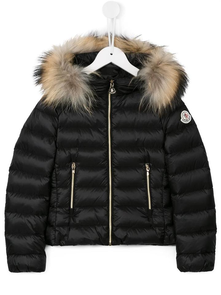 Moncler Kids Hooded Puffer Jacket, Kids Unisex, Size: 10 Yrs, Black, Polyamide/feather Down/racoon Fur