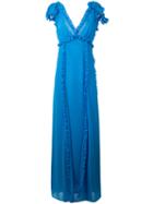 Msgm - Ruffle Trim Maxi Dress - Women - Polyester - 44, Blue, Polyester