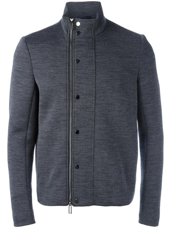 Emporio Armani Zipped Jacket, Men's, Size: Large, Grey, Polyamide/polyester/wool/spandex/elastane