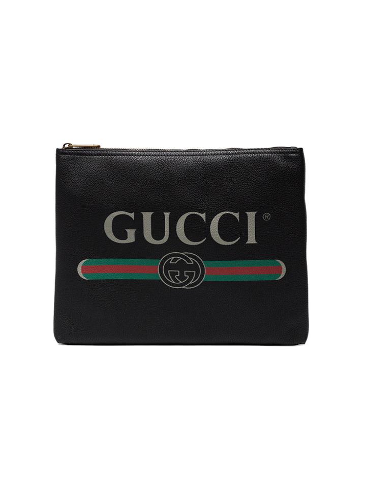 Gucci Print Leather Medium Portfolio - Black
