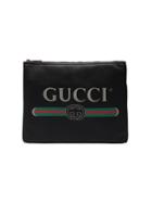 Gucci Print Leather Medium Portfolio - Black