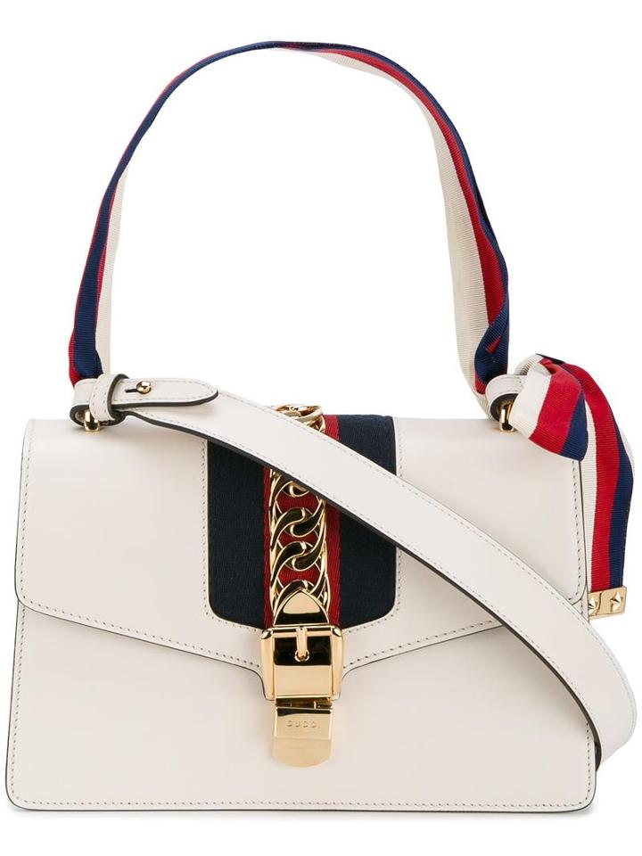 Gucci Sylvie Shoulder Bag, Women's, Calf Leather/cotton/leather